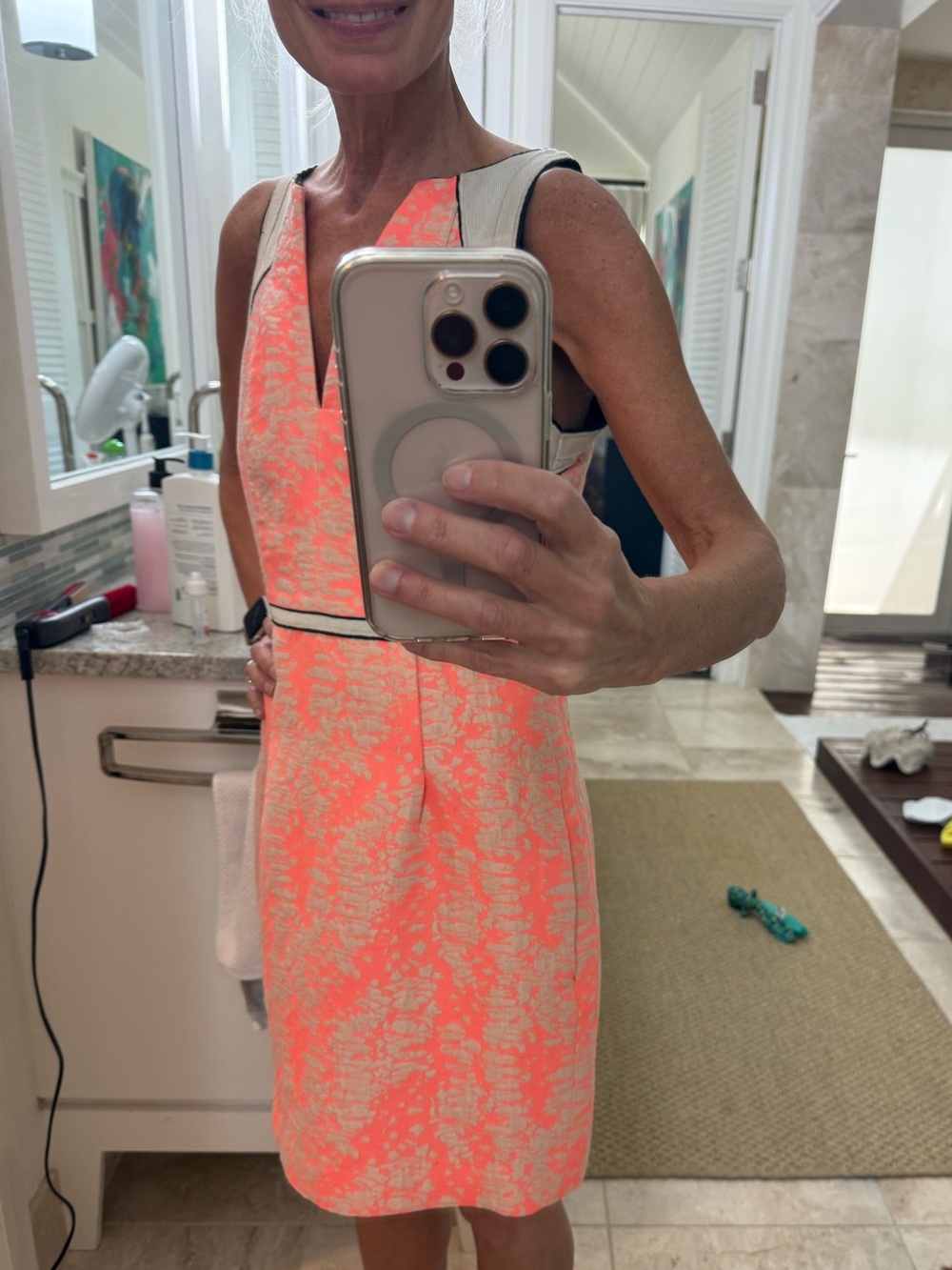 Dorothee Schumacher Coral Jacquard V-Neck Dress